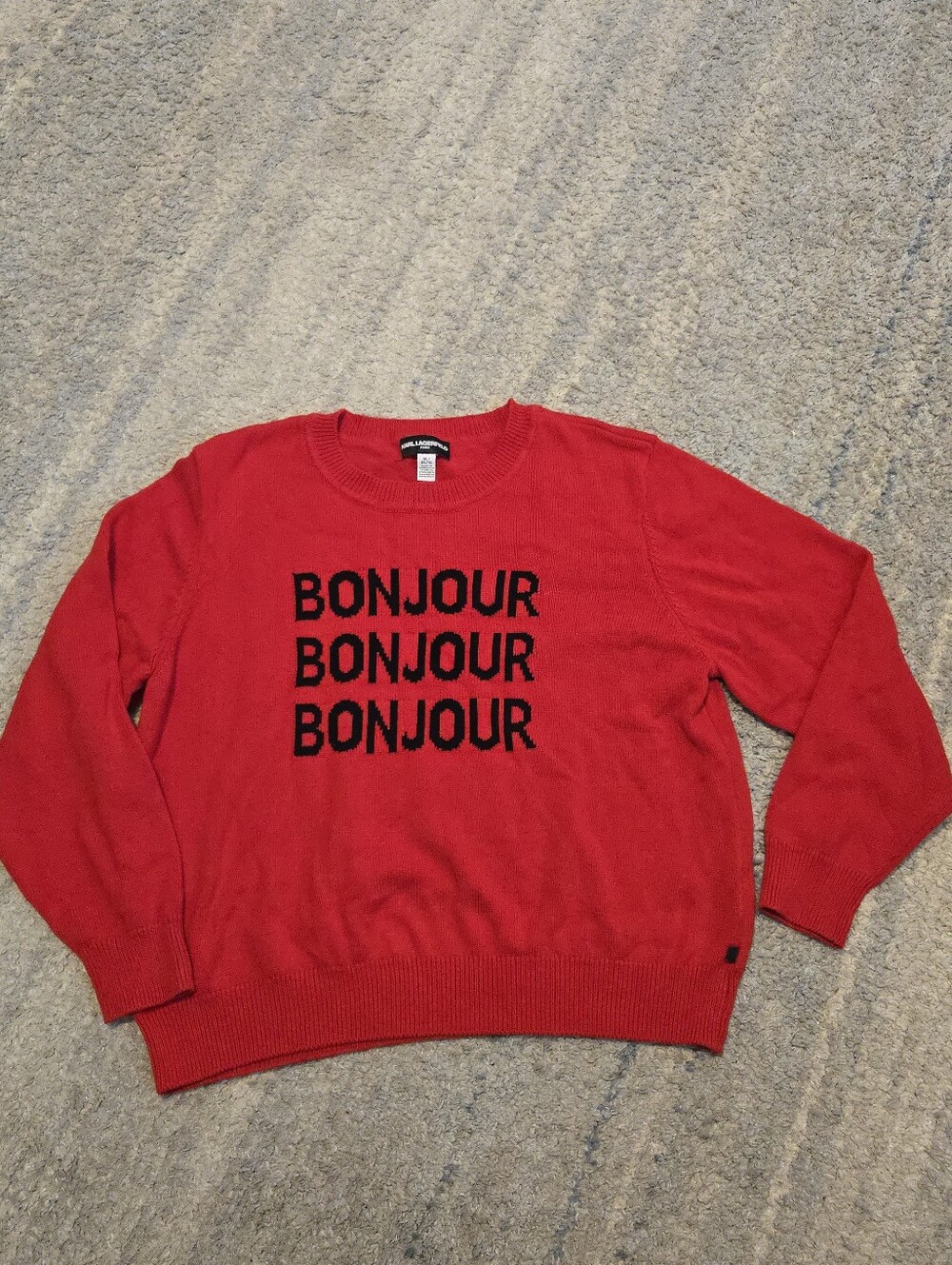 ​Karl Lagerfeld Paris Women's XL Red Bonjour Knit Sweater Long Sleeve Cotton Ble